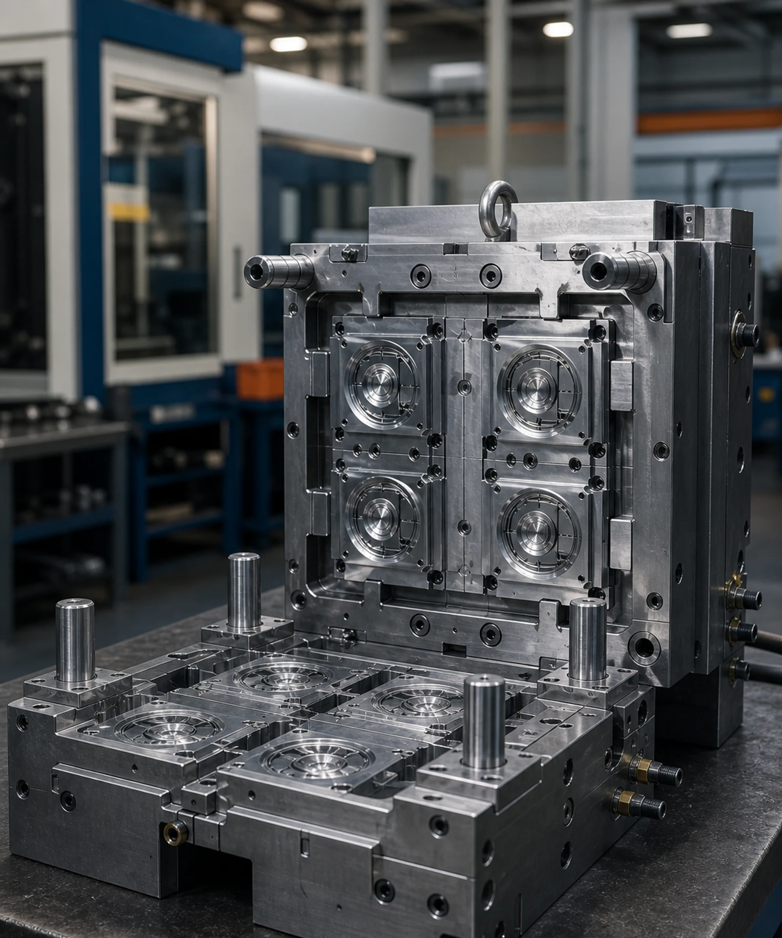 Precision injection mold installed in a molding workcell