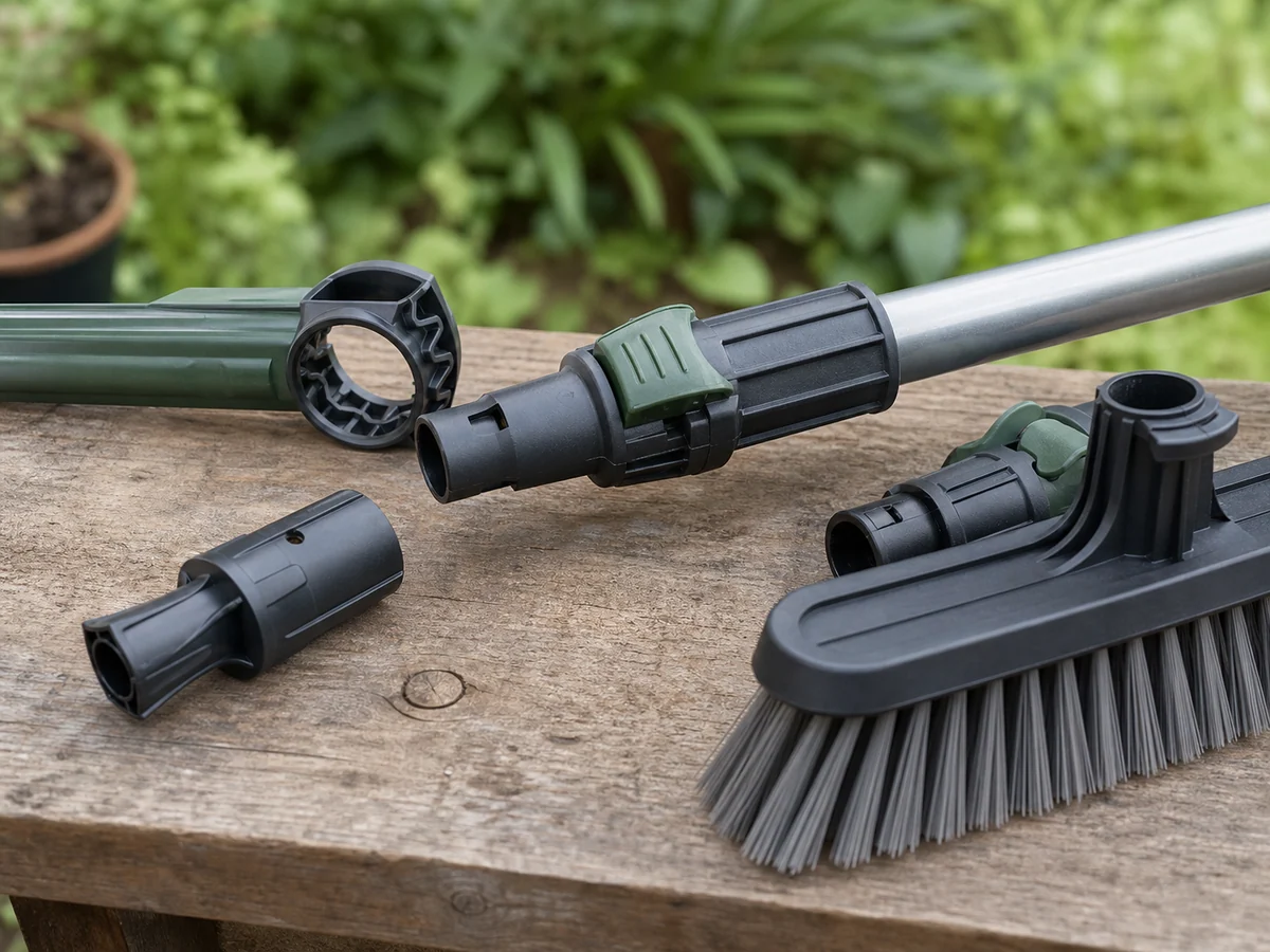 Molded garden tool components in use context